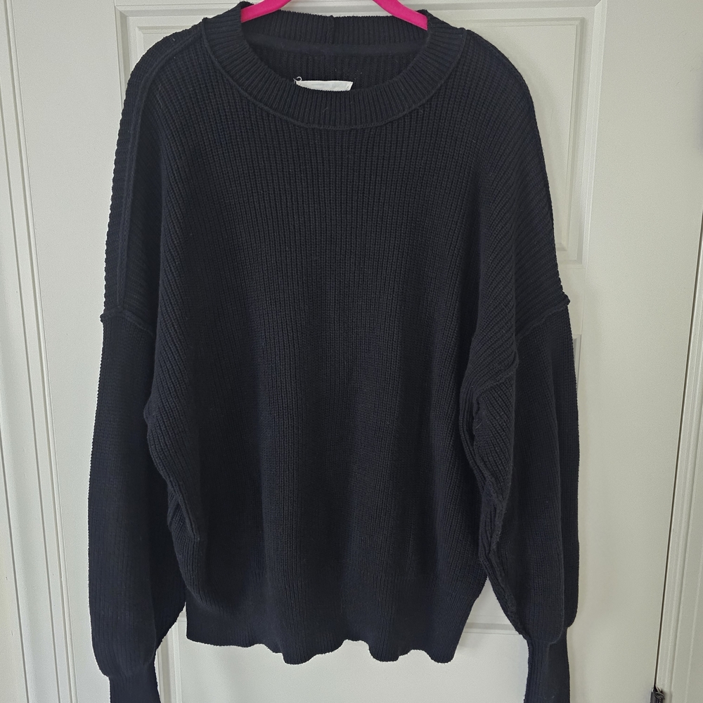 Aerie Beyond Black Crewneck 100% Cotton Sweater